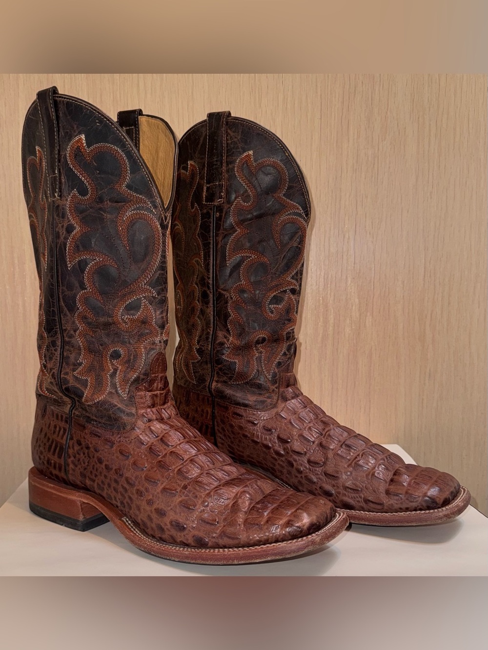 Men's HORSE POWER  Brown Crocodile-Textured Leather Western Boots
